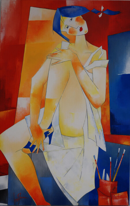 Colette &agrave; la tresse horizontale. Huile sur toile 100 x 65 cm. Novembre 2006