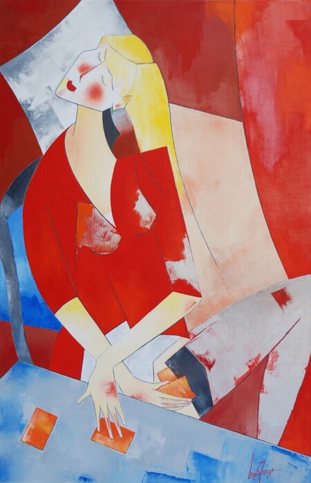 La tricheuse. Huile sur toile 100 x 65 cm. Ann&eacute;e 2007.