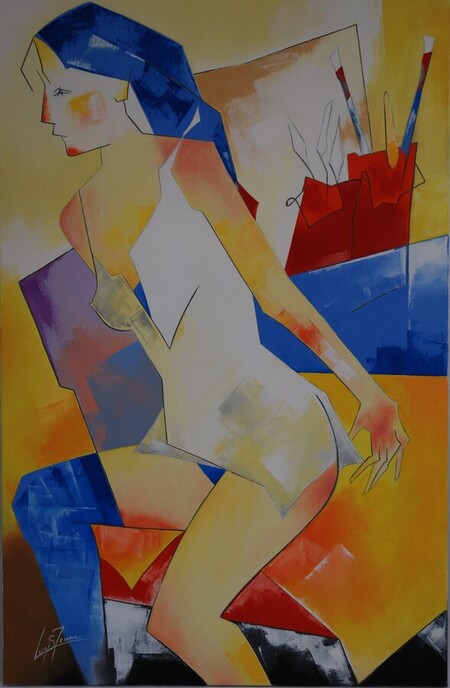La femme de m&eacute;nage. Huile sur toile 100 x 65 cm. . Mai 2002
