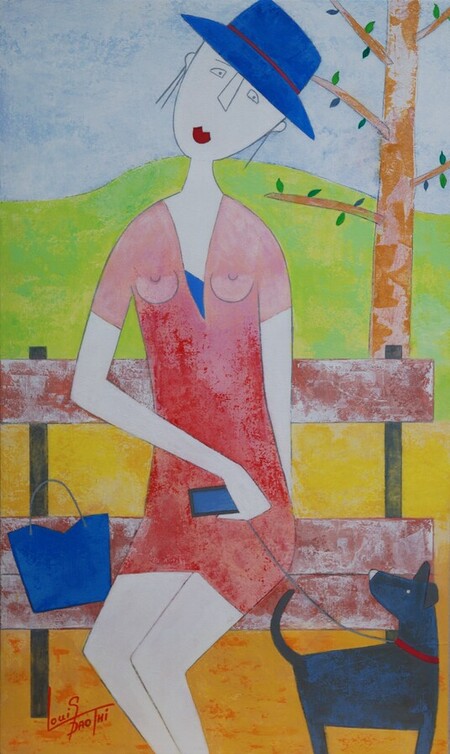 Le banc du rendez-vous. Acrylique 55 x 33 cm. Septembre 2024.